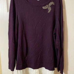 Charter Club Plus 3X Maroon Sweater L/S EUC. Beads  White Faux Blouse At Bottom
